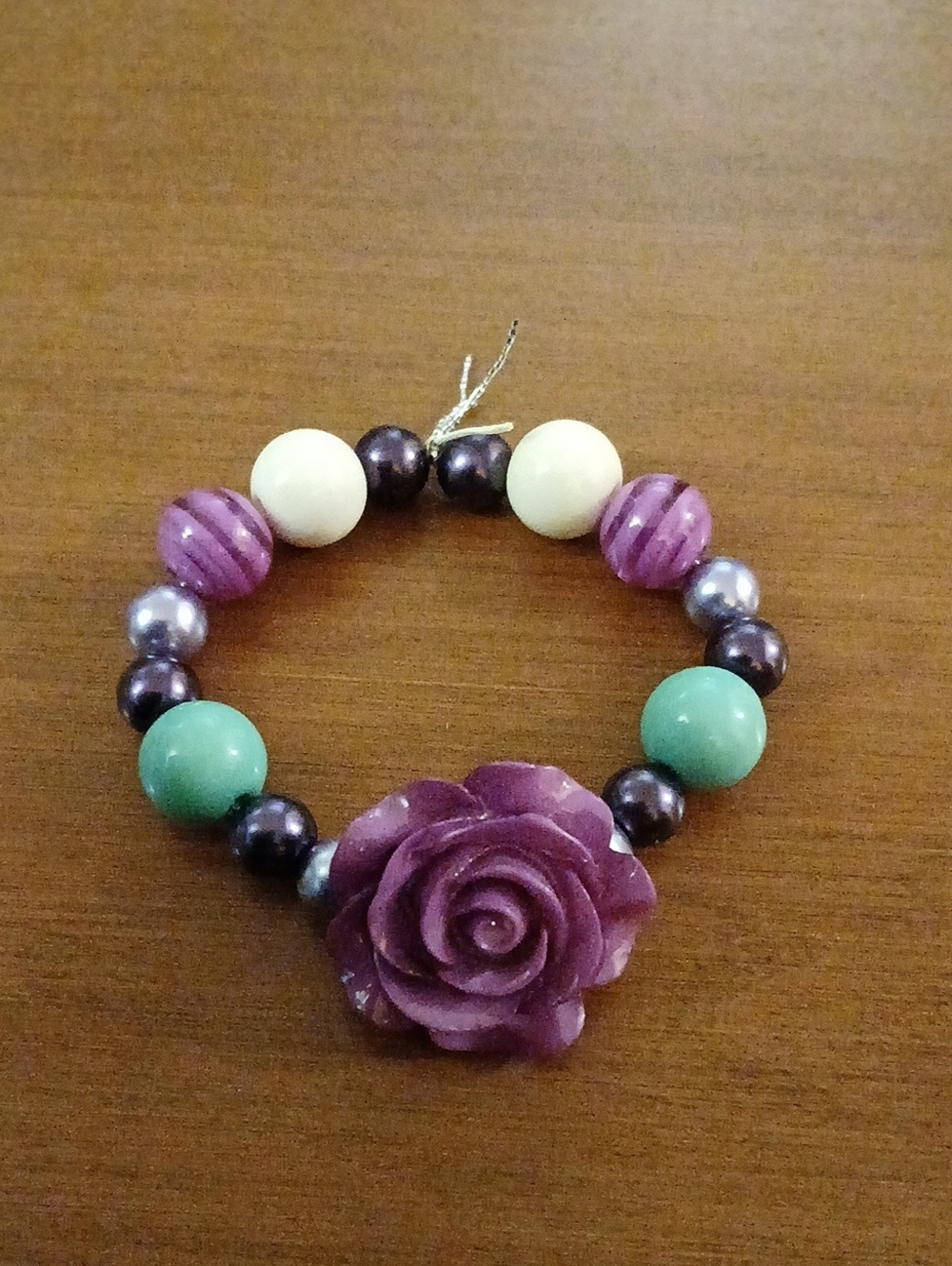 Purple Rose Beaded Stretch Bracelet for Women
